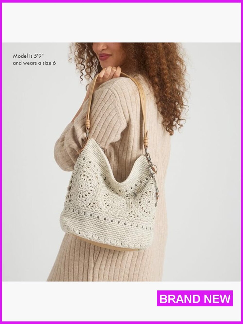Hand Crochet Hobo Bag Spacious Tote Purse with Zipper Pocket Travel Everyday - Picture 2 of 7